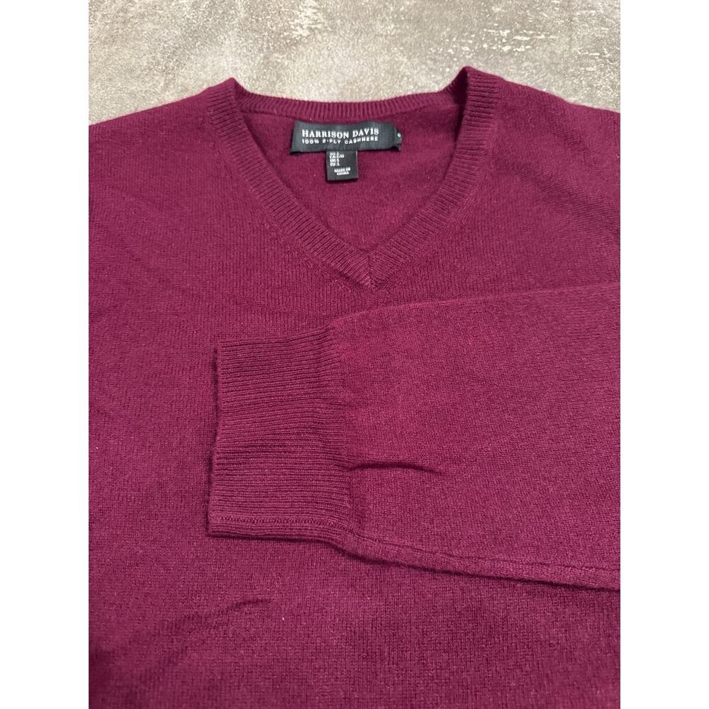 Harrison Davis 100% 2 Ply Cashmere Men's V Neck Sweater Sz Lg - Maroon